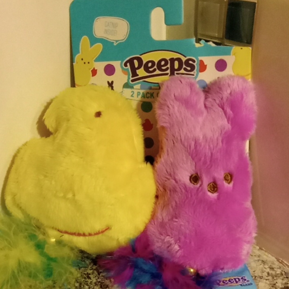 Yellow Chick and  Purple Bunny Plush Cat Toys New